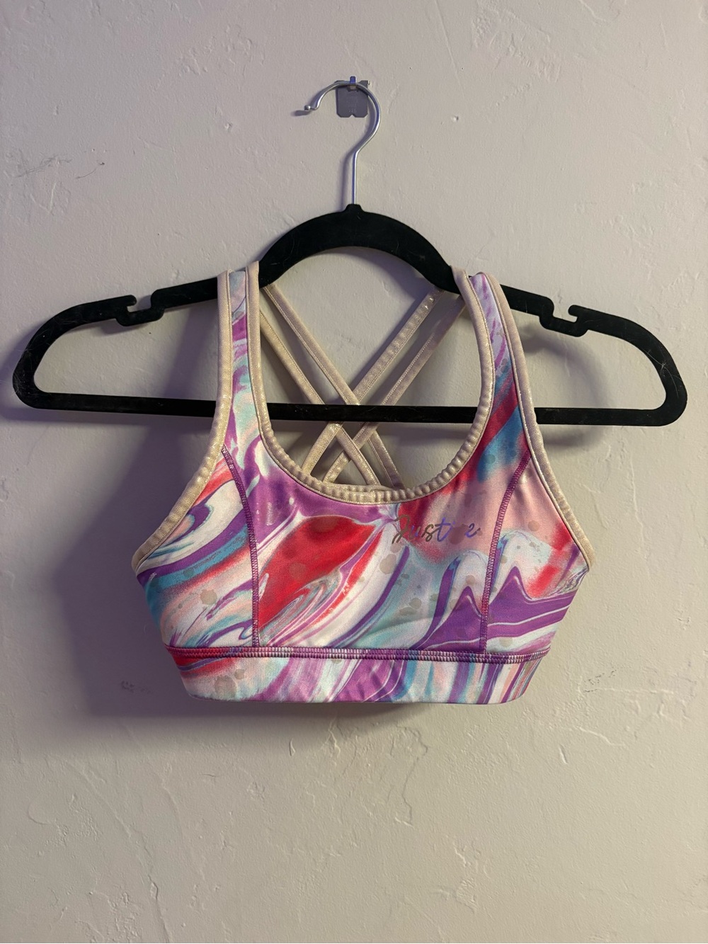 Justice Metallic Gold and Pink Marble Sports Bra